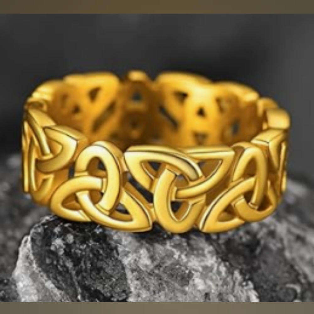 Gold Over Stainless Steel Celtic Knot Ring Size 7